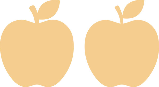 Minimalist apple fruit silhouettes, beige organic apple shapes with leaves, set of two flat vector icons for healthy food branding