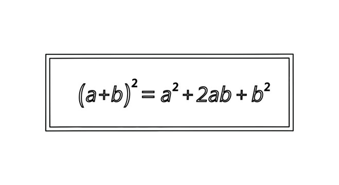 Algebraic identity (a+b)^2 = a^2 + 2ab + b^2 on a white background