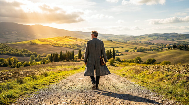 man, walking, path, 