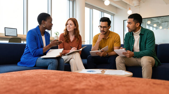 Diverse team in office meeting to discuss business strategy