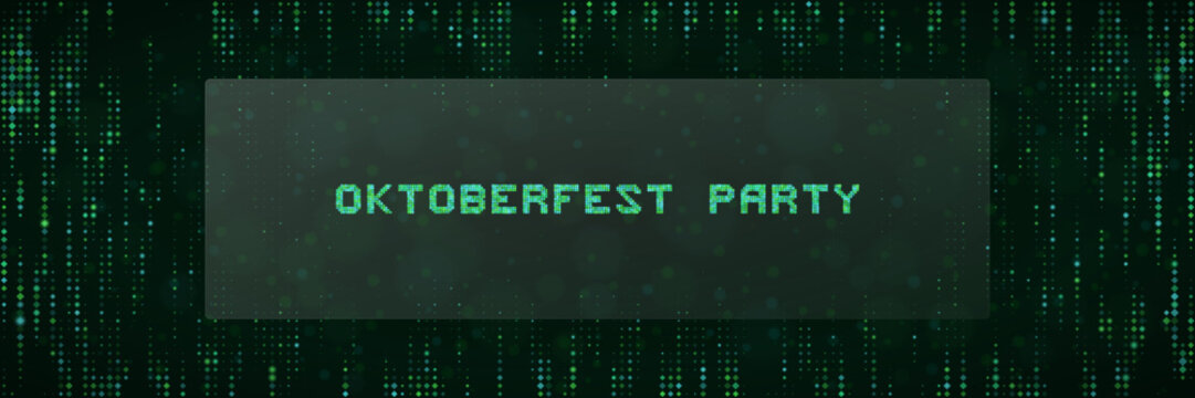 Digital Oktoberfest Party Banner with Matrix Style Binary Code Background for Tech Themed Beer Festival Event Invitation