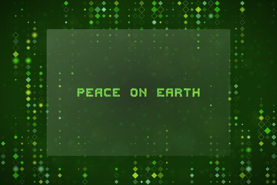 Digital Peace on Earth Text Concept with Green Matrix Binary Code Background for Holiday Technology Greeting Cards