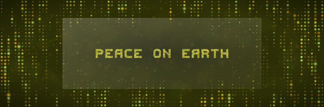 Digital Peace on Earth Text Concept with Matrix Style Green Data Background for Futuristic Holiday Greeting Cards