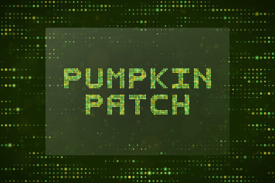 Pumpkin Patch Digital Pixel Art Sign for Autumn Tech Gaming Backgrounds and Fall Season Social Media Graphics