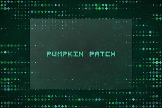 Digital Pumpkin Patch Text Design with Matrix Style Glowing Green Pixels for Halloween Technology Backgrounds