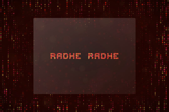 Radhe Radhe Digital Text Art with Red Matrix Code Background for Spiritual and Devotional Graphic Design Projects