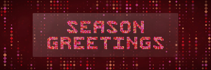 Season Greetings Pixel Art Text Banner with Glowing Red Digital Dots for Holiday Card Design and Festive Backgrounds © SimpleDesignStudio
