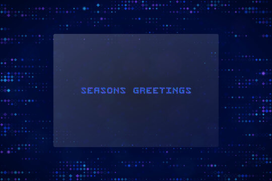 Digital Seasons Greetings Text on Dark Blue Tech Background for Futuristic Holiday Corporate Greeting Cards
