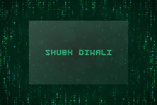 Digital Shubh Diwali Greeting Card with Matrix Style Green Binary Code Background for Tech Themed Festival Wishes
