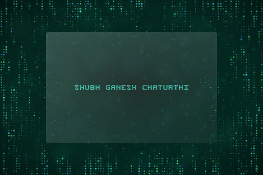 Digital Ganesh Chaturthi Greeting Card with Matrix Style Green Data Background for Tech Festival Wishes