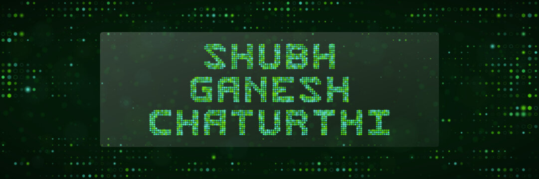 Digital Pixelated Text Greeting for Hindu Festival Celebration with Matrix Style Green Background Design Concept