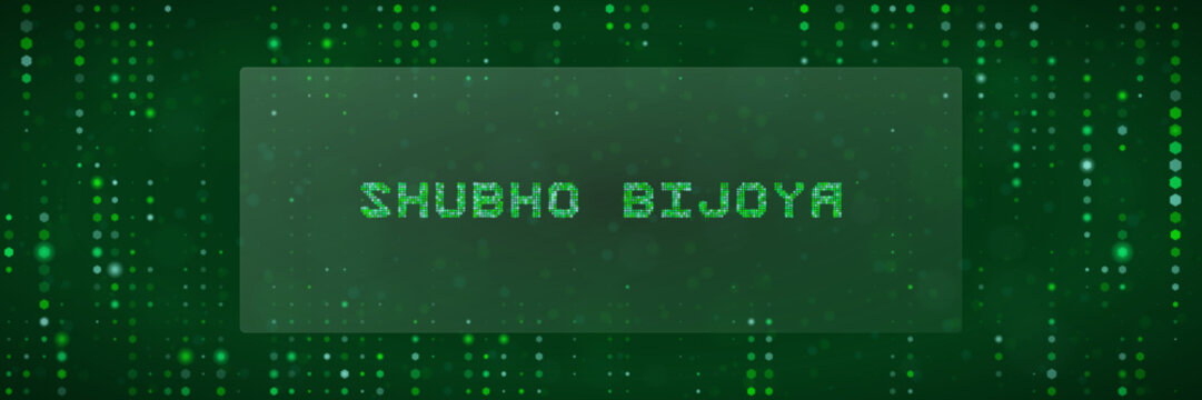 Shubho Bijoya Digital Greeting Card Design with Matrix Code Background for Tech Themed Festive Wishes and Social Media