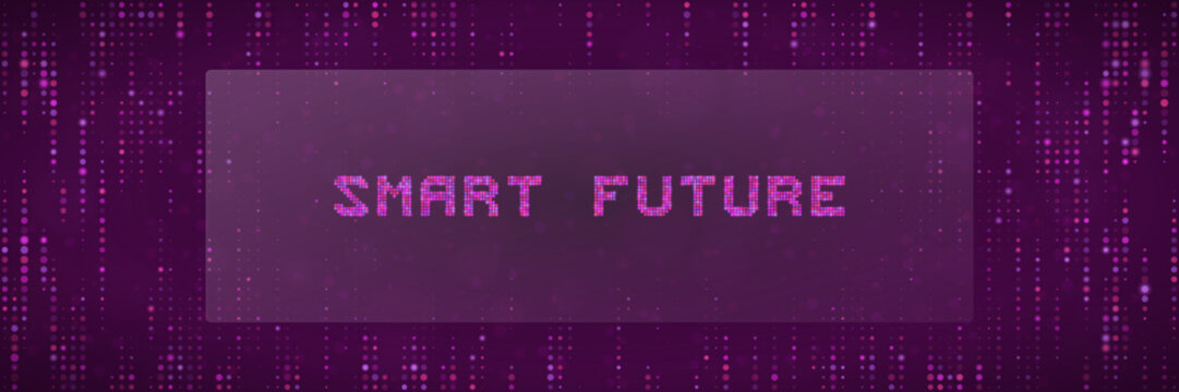 Smart Future Digital Text Concept with Purple Pixelated Background for Technology Innovation and Data Science Projects