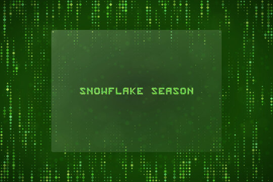 Snowflake Season Digital Matrix Background with Green Binary Code Data Stream for Cyber Security and Tech Concepts