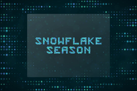 Snowflake Season Digital Text Design with Pixelated Blue Background for Winter Holiday Marketing and Tech Concepts