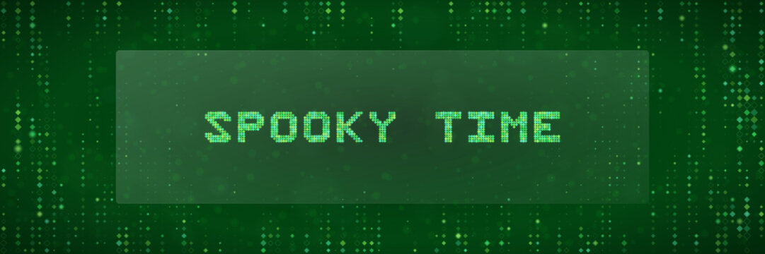 Spooky Time Digital Text Design with Matrix Style Green Binary Code Background for Halloween Tech Themes