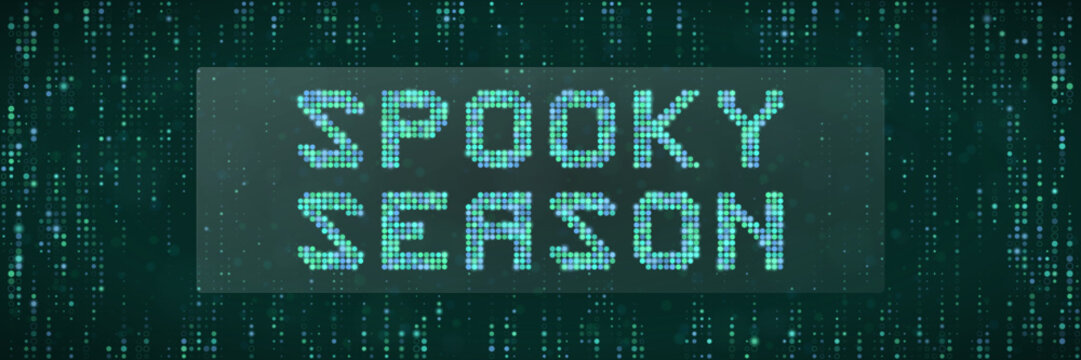 Spooky Season Digital Pixel Text Design for Halloween Tech Backgrounds and Cyberpunk Themed Social Media Graphics