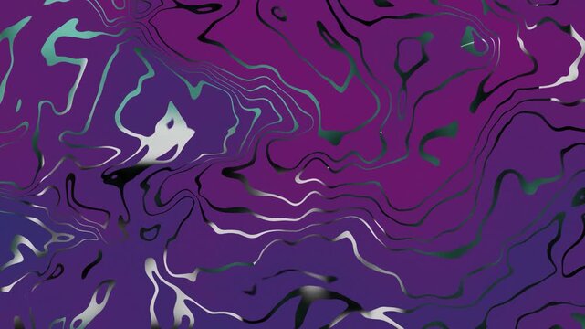 Vibrant purple abstract art piece with swirling black, white, and teal lines creating a mesmerizing pattern.