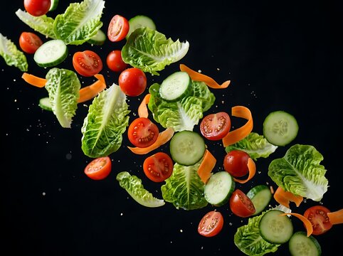 Fresh colorful cherry tomatoes and broccoli on dark background.