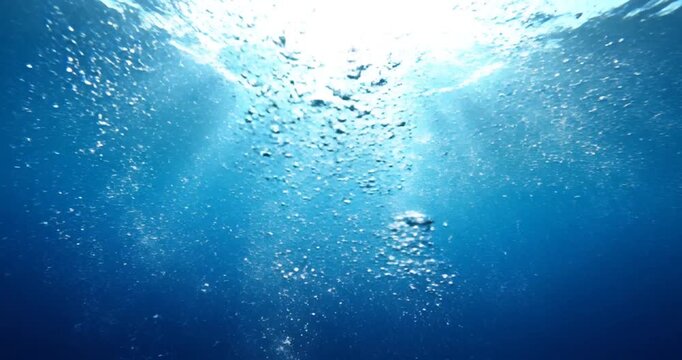 Underwater Ocean Sunlight Bubbles Rising.