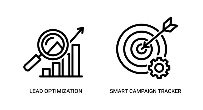 Lead optimization and smart campaign tracker icons with marketing, optimization