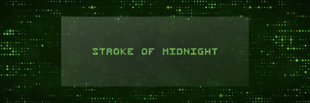 Stroke of Midnight Digital Text Concept with Green Matrix Binary Code Background for Cyber Security and Tech Themes