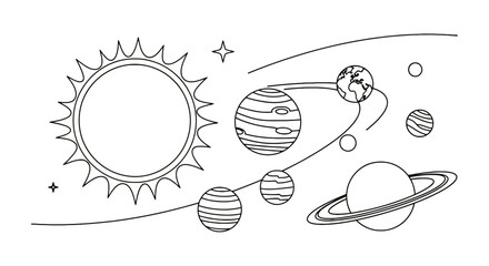 Solar system line art showing planets orbiting the sun © rehan
