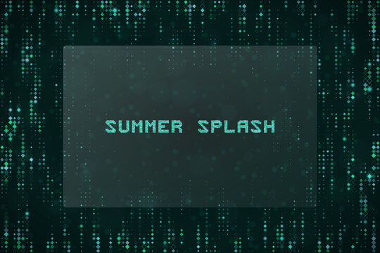 Summer Splash Digital Text Design with Matrix Style Pixelated Background for Tech and Seasonal Marketing Concepts