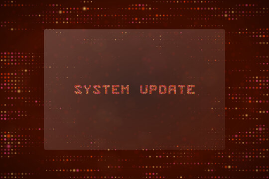 System Update Digital Notification Screen with Red Pixelated Background for Software Maintenance Concept