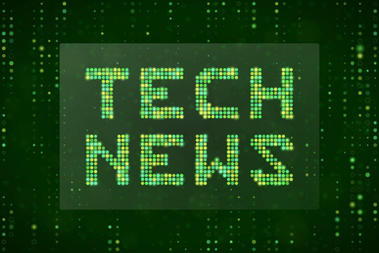 Digital Tech News Headline Graphic with Green Dot Matrix Data Stream Background for Technology Media Broadcast