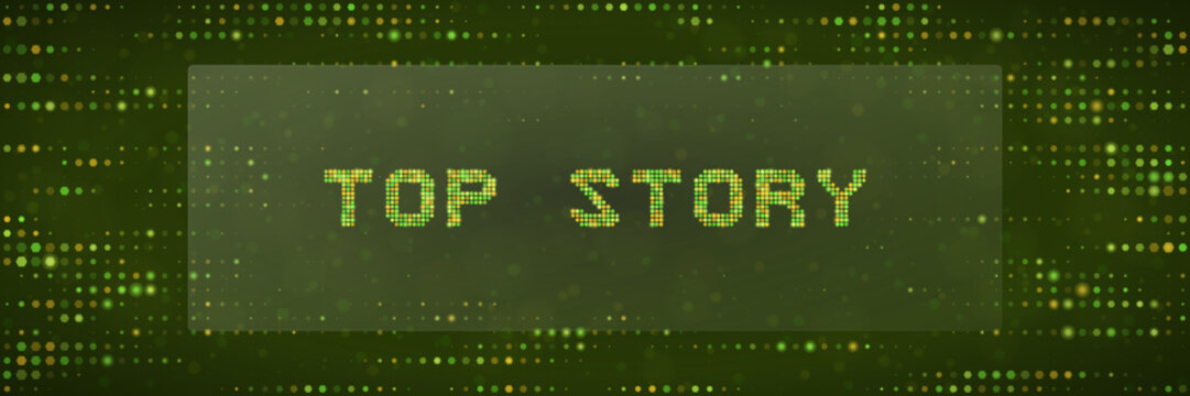 Top Story Digital News Broadcast Graphic with Green Matrix Pixel Background for Media and Technology Journalism