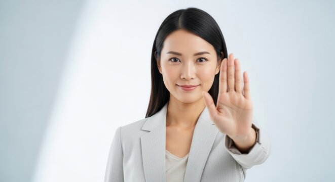 Businesswoman Gesturing Stop with Hand.