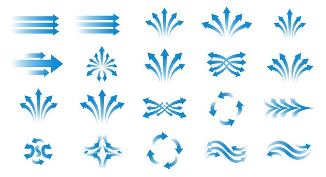 Set of blue gradient arrows showing different directions and flow paths