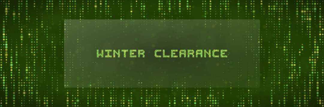 Winter Clearance Digital Matrix Background Banner for Retail Sale Promotion and Technology Marketing Concept