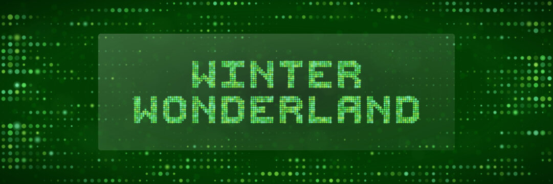 Digital Winter Wonderland Text Design, Green Matrix Style Pixelated Holiday Background for Tech Themed Christmas Graphics