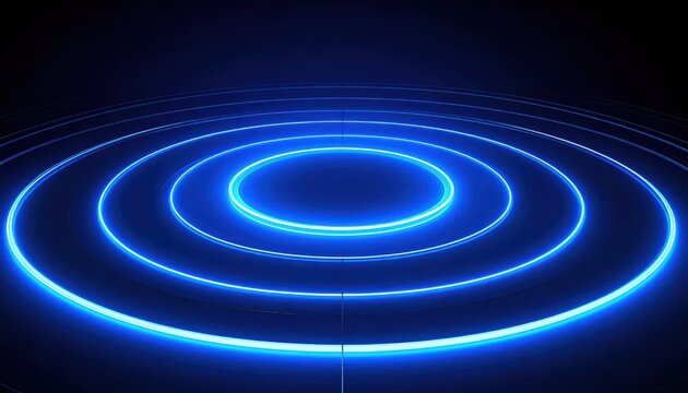 Vibrant Blue Neon Circles Light Up a Dark Futuristic Stage
