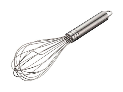 Modern stainless steel kitchen whisk, an essential tool for mixing and baking.