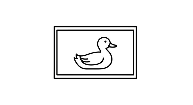 Simple Line Art Illustration of a Duck in a Frame