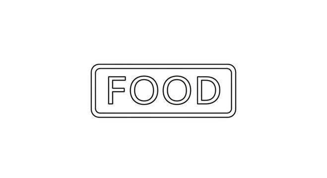 Simple Line Art Icon of the Word "FOOD" in a Rounded Rectangle