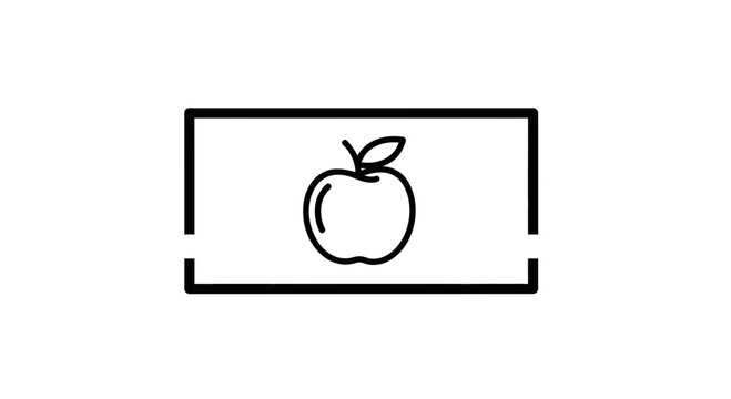 Simple Apple Icon Inside Rectangle Frame, Minimalist Graphic Design Element