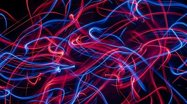 Vibrant red and blue neon lights on dark background