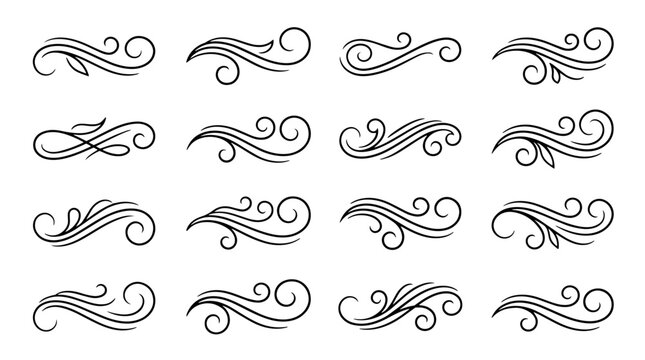 Decorative vector set of floral ornaments, frames, borders, corners and swirl elements in vintage retro black line style for design illustration