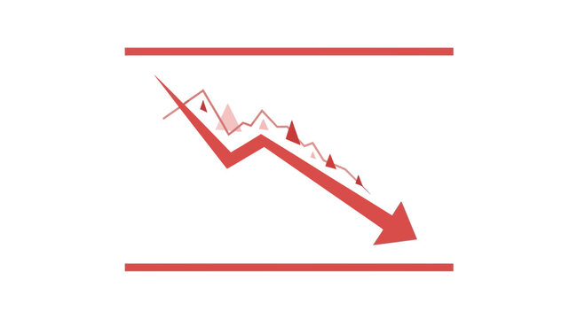 Red Downward Trend Arrow Graph Illustrating Financial Decline and Economic Recession