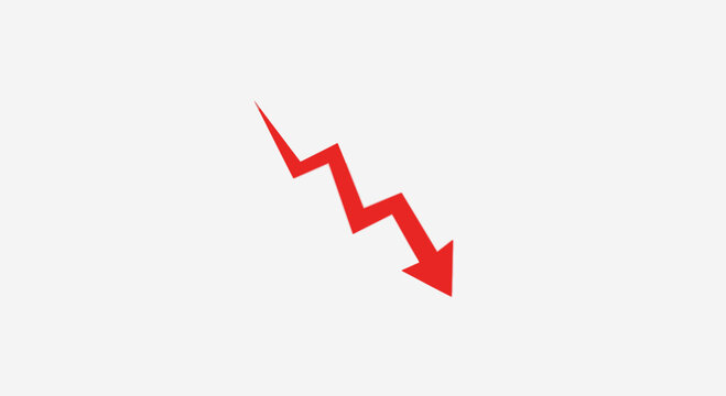 Red Downward Trend Arrow Icon on White Background - Stock Market Crash Concept