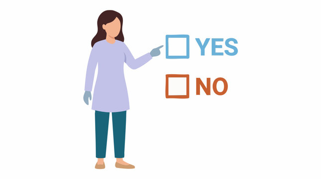 Female healthcare worker pointing at 'YES' checkbox for choice or consent