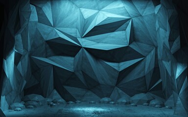 Fototapeta premium 3d illustration. Ice cave tunnel. Polygonal blue background.