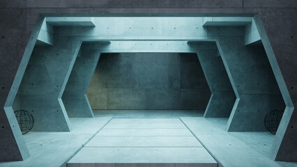 Fototapeta premium Futuristic corridor concrete tunnel light