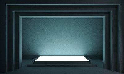 Fototapeta premium Glowing Podium in a Bunker Concept Architecture