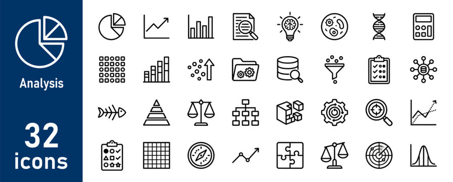 Business analysis and data visualization outline icon set. Simple linear vector symbols for web and mobile.