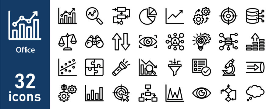 Office and business management outline icon set. Simple linear vector symbols for web and mobile.